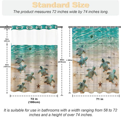 Nautical Green Beach Sea Turtle Theme No Hook Waffle Weave Shower Curtain with Snap in Liner Nautical Blue Bathroom Ocean Set 72 W x 86 H Inch Blue