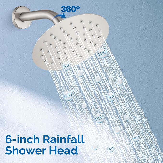 Airuida Shower Faucet Set with Tub Spout,6" Bathtub Faucet-Brushed Nickel | Male Threads Rough-In Valve,Round Head Shower System,Tub and Shower Kit Set