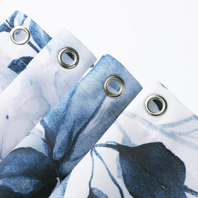 Navy Eucalyptus Shower Curtain, Watercolor Floral Print, 72x96 | Watercolor Plant Leaves Floral Print, Waterproof Fabric Bathroom Decor, Machine Washable, Rustproof Grommets