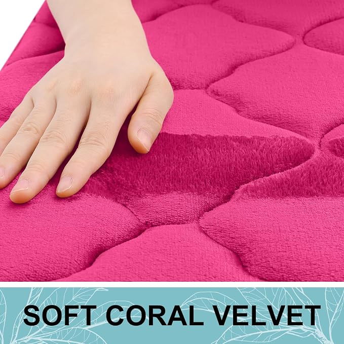 OLANLY Memory Foam Bath Mat Rug 59x20, Ultra Soft and Absorbent Bathroom Rugs, Non-Slip, Comfortable, Machine Washable Bath Carpet for Bathroom Floor, Tub, Shower and Home Decor Accessories, Deep Pink