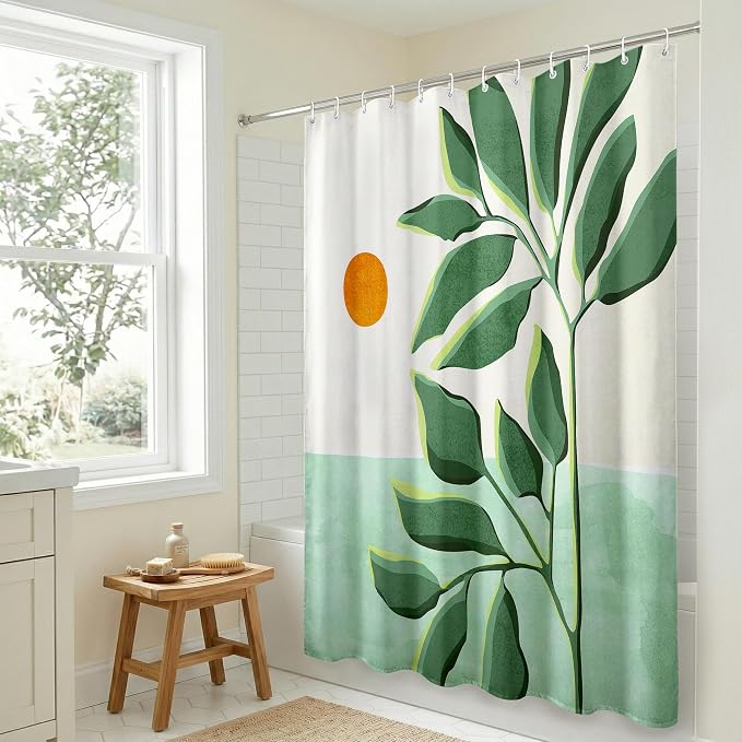Americanflat 71x74 Boho Shower Curtain - Water-Resistant Long Shower Curtain with Durable Metal Grommets and 12 Hooks - 100% Polyester - Ivory, Burnt Orange and Green Bathroom Curtains