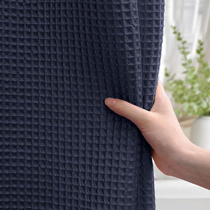 Long Waffle Shower Curtain - Navy Blue Cotton Texture Fabric Heavyweight Shower Curtains for Bathroom,72Wx78L