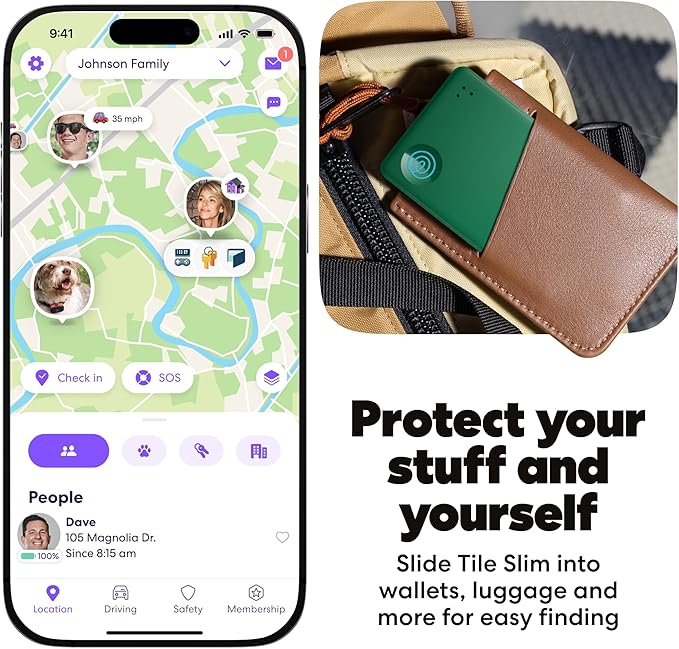 Life360 Tile Slim - Wallet Finder, Bluetooth Tracker and Item Locator for Luggage Tags, Passports and More. Both iOS and Android Compatible. Phone Finder. 1-Pack (Green Surf)