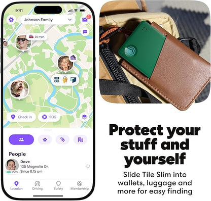 Life360 Tile Slim - Wallet Finder, Bluetooth Tracker and Item Locator for Luggage Tags, Passports and More. Both iOS and Android Compatible. Phone Finder. 1-Pack (Green Surf)