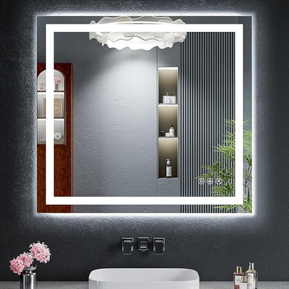 30"x32" LED Bathroom Mirror with Lights, Anti-Fog, Backlit+Frontlit | CRI 95, Stepless Dimmable, 3 Colors Lighting, Shatterproof Tempered Glass, HD Reflection, Memory, (Horizontal/Vertical)