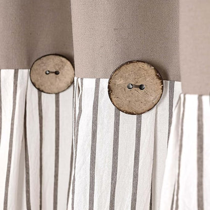 DOSLY Ides Farmhouse Taupe Shower Curtain, Taupe and Brown Stripe, Button Curtain, Cotton Blend and Cotton Woven Fabric, Rustic Charm Country Chic Style, 72x78 in, Bathroom