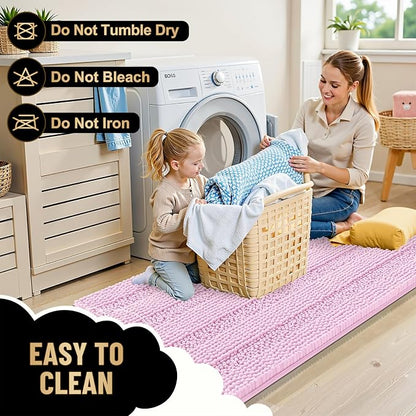 OLANLY Thick Bathroom Rugs 30x20, Soft Chenille Striped Bath Rugs, Pink | Rubber Backing, Machine Wash, Extra Absorbent Bath Mats for Bathroom Floor, Tub and Shower, Home Decor Accessories
