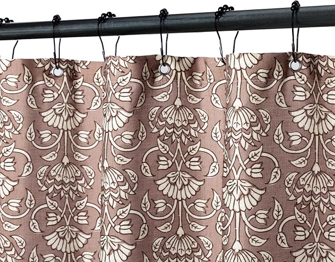 MUGINYU Camel Shower Curtain Vintage Floral Block Print - 72x72 Inches,Cotton Blend Cloth Fabric,Neutral Farmhouse Decorative French Country Bathroom Decor, Cottagecore Aesthetic Pattern