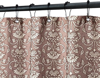 MUGINYU Camel Shower Curtain Vintage Floral Block Print - 72x72 Inches,Cotton Blend Cloth Fabric,Neutral Farmhouse Decorative French Country Bathroom Decor, Cottagecore Aesthetic Pattern