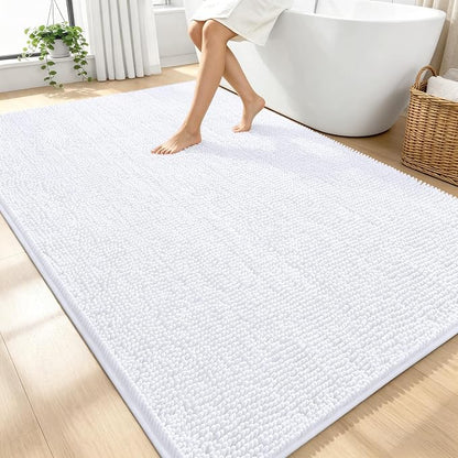 OLANLY Large Bathroom Rugs 70x46, Extra Soft Absorbent Chenille Bath Rugs | White, Quick-Drying Rubber Backing, Machine Washable Bath Mat for Bathroom Floor, Tub and Shower, Home Decor Accessories