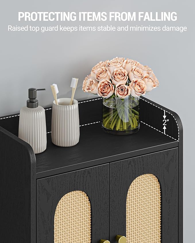 Bathroom Cabinet, Small Storage Cabinet with 4 Doors, Bathroom Organizers and Storage Cabinets with Adjustable Feet, Cabinets Freestanding for Living Room, Kitchen, 7.1"D x 14.6"W x 32.7"H