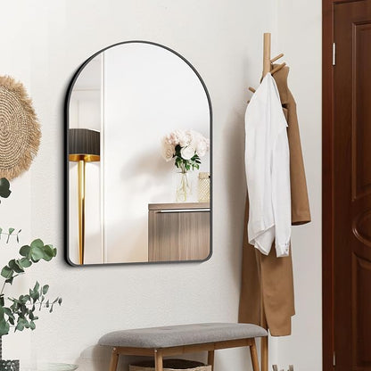 FORBATH Arched Bathroom Mirror 26x38 Inch, Bathroom Mirror Wall Mounted Modern Black Aluminum Alloy Frame Decor Dresser Mirror for Bedroom Living Room Entryway, Hanging or Leaning Against Wall