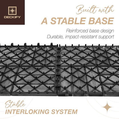 Acacia Interlocking Deck Tiles Outdoor Waterproof All Weather Grey Crossed | Raised Drainage Base, 12x12 In, Trimmable, Oil-Rubbed Finish, No Tools or Sealant Required, Weather-Resistant, Washable