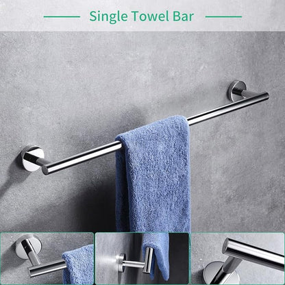 Miyili 4-Pieces Polished Stainless Steel Bathroom Hardware Set Wall Mounted - Includes 24" Towel Bar, Toilet Paper Holder, 2X Robe Hooks, BS01C4B