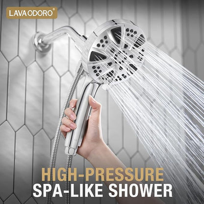 Handheld Shower Head with Magnetic Docking System | 9-Function High Pressure Detachable Shower Head, 5-inch Showerhead with 72 Inch Hose, Remote Dock, Chrome, SH180-C-D