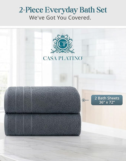 Casa Platino 100% Cotton 2 Pack Bath Sheets (36"x72") - Ring Spun, Extra Large Cotton Bath Towels Set - Quick Dry, Soft & Absorbent Oversized Towel Set - Remains Soft after Multiple Washes - Cool Grey