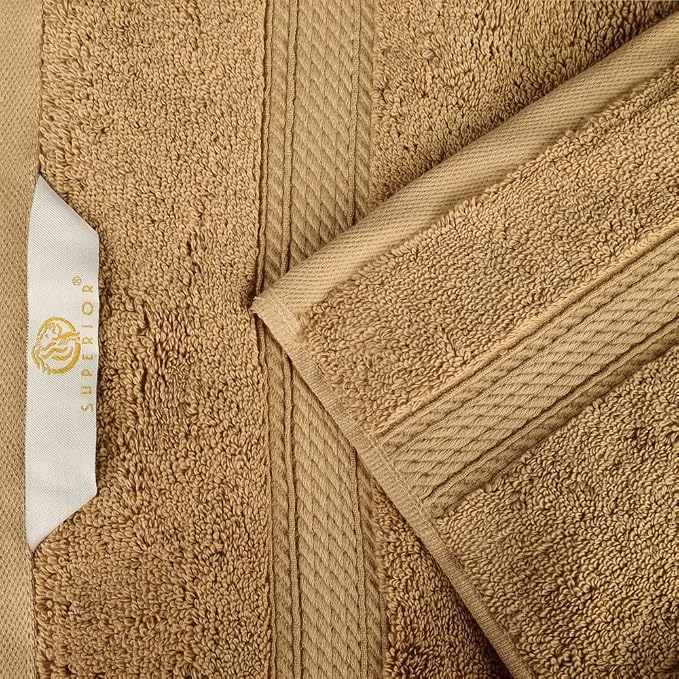 SUPERIOR Egyptian Cotton Plush & Absorbent, Hand Towel Set of 4, Toast | Quick Dry, Soft Luxury Towel Set, Bath Essentials for Bathroom, Guest Bath, Spa, 4 Piece Set, Madeline Towels