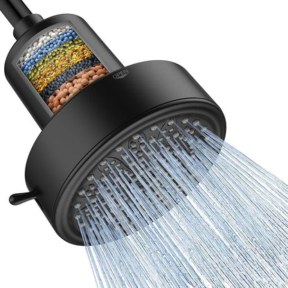FEELSO Filtered Shower Head, High Pressure Shower Head with Filters | One-Click Filter Change Design, 6 Spray Rain Showerhead for hard water, Remove Chlorine, Improves Skin & Hair