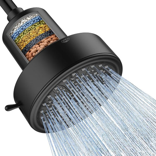 FEELSO Filtered Shower Head, High Pressure Shower Head with Filters | One-Click Filter Change Design, 6 Spray Rain Showerhead for hard water, Remove Chlorine, Improves Skin & Hair