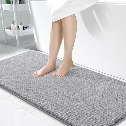 OLANLY Memory Foam Bathroom Runner Rug 47x24, Absorbent Long Bath Mat, Grey | Soft Quick Dry Bath Rugs, Non-Slip Carpet, Machine Washable Mat for Bathroom Floor, Tub and Shower, Home Decor Accessories