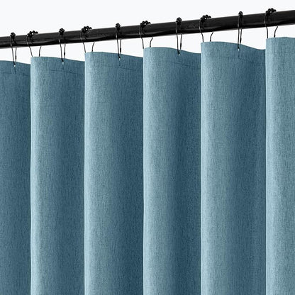 ANRODUO Long Linen Shower Curtain, 84 Inch Fabric Shower Curtain Set with 12 Metal Hooks, Waterproof & Heavy Duty Polyester, Button Hole Design, Machine Washable for Bathroom, 72x84, Moonlight Blue
