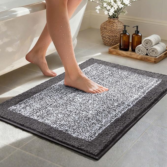 Bathroom Rugs 30x20 Non Slip Washable, Grey Bath Mat for Bathroom Floor Tub, Soft Absorbent Quick Dry Mats for Shower, Bathtub,Home Decor