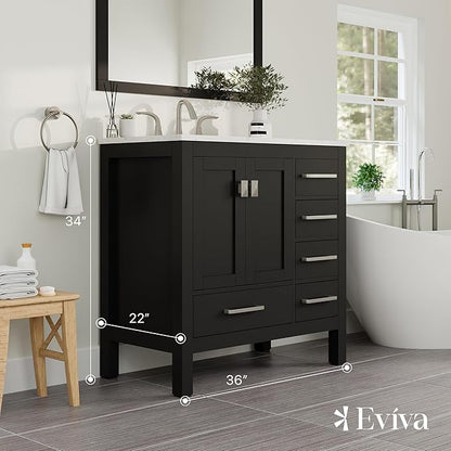 Eviva Aberdeen 36 inch Espresso Transitional Bathroom Vanity with White Carrara Quartz Countertop and Undermount Porcelain Sink