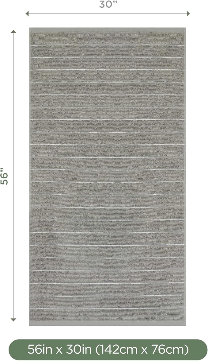 Martex Restore Slub Stripe Bath Towel – Soft, Absorbent, Moisture-Wicking and Quick to Dry – Lightweight for Everyday Use – Comfortable Feel with Convenient Loop for Hanging – 30" x 56" – Gray