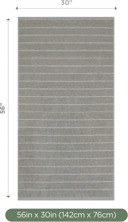 Martex Restore Slub Stripe Bath Towel – Soft, Absorbent, Moisture-Wicking and Quick to Dry – Lightweight for Everyday Use – Comfortable Feel with Convenient Loop for Hanging – 30" x 56" – Gray