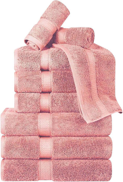 Superior Egyptian Cotton 800 GSM Plush & Absorbent, 9 Piece Set, Tea Rose | Quick Dry, Soft Luxury Towel Set, Bath Essentials, Guest Bath, Spa, 3 Bath, 3 Hand, 3 Face Towel, Madeline Towels