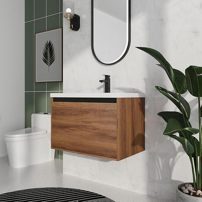 30 Inch Floating Vanity Bathroom,Bathroom Cabinet Vanity,Wooden Cabinet,Wall Mount Floating Vanity Set,Solid Wood Frame, Easy Clean,Brown