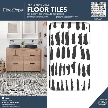 FloorPops FP2945 Noleby Peel & Stick Floor Tiles, Black