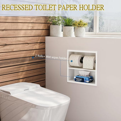 Neodrain White Recessed Toilet Paper Holder,Double Layer Wet Tissue Holder | Space-Saving Wall Niche Cabinet Storage, Rustproof & Durable,For Bathroom, Kitchen & Vanity