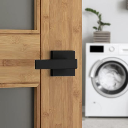 Kwikset Singapore Interior Passage Door Handle, Lever for Closet and Hallway Doors, Reversible Non-Locking Handle Lever, Matte Black, with Microban Protection (Pack of 4)