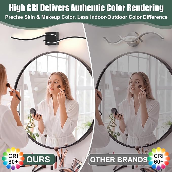 LED Bathroom Vanity Light Dimmable 5CCT 40in, Matte Black | 2700K-6500K Selectable, CRI>80, Rust-Proof Metal & Acrylic, ETL Certified, For Bathroom Mirrors, Washrooms, Vanity Areas