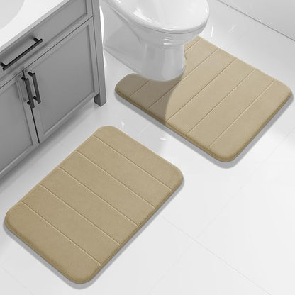 Yimobra Memory Foam Toilet Bath Mat U-Shaped, Soft and Comfortable, Super Water Absorption, Non-Slip, Thick, Machine Wash and Easier to Dry for Bathroom Commode Contour Rug, 24 X 20, Pale Khaki
