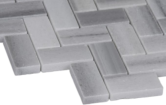 MSI Bergamo 12 in. x 12 in. Herringbone Polished Marble Mosaic Tile, Mesh-Mounted, for Kitchen Backsplash, Bathroom, Floor, Accent Wall, and Shower Wall, Gray