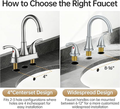 Bathroom Faucet 3 Holes, 8 Inch Widespread Faucet 2 Handle Bathroom Sink Faucets Lead-Free Brushed Nickel Bath Sink Faucets with Pop-up Drain Stopper and Supply Hoses