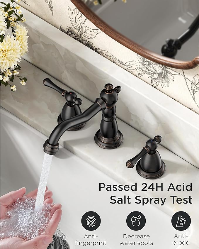 FORIOUS Bathroom Sink Faucet 3 Holes, 2 Handle Widespread Faucet for Bathroom Sink with Pop-Up Drain and Water Supplies for Commercial Vanity Lavatory Restroom Farmhouse (Oil Rubbed Bronze)