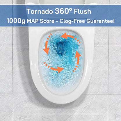 W2111D One-Piece Dual Flush Toilet, 0.8/1.28 GPF,Soft-Close UF Seat,V-Shape Elongated Bowl, 12-In Rough-In, White, WaterSense & EPA Certified, Tornado Flush