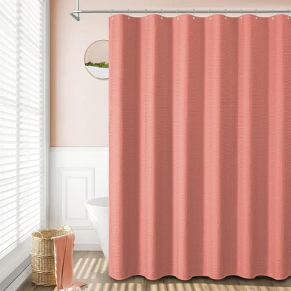 Long Waffle Shower Curtain 256 GSM Heavy Fabric 72x78 Coral | 78 Inch Long, Thick Cloth, Weighted Hem, Water Repellent, Tall Hotel Luxury Polyester Shower Curtains for Bathroom 12 Hooks