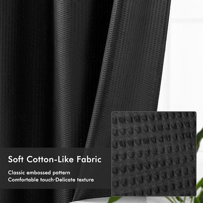 No Hook Black Shower Curtain with Snap-in Fabric Liner 71x74 | Embossed Waffle-Look Textured, Sheer Window, Soft & Lightweight, Water Repellent Fabric Shower Curtain for Bathroom