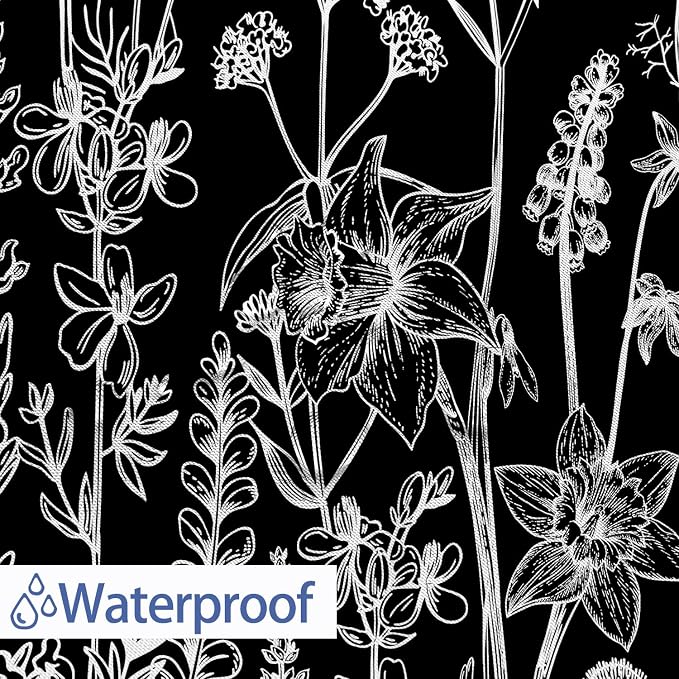 Vintage Black and White Boho Shower Curtain, Black and White Dark Floral Aesthetic Dark Wildflower Botanical Flowers Shower Curtain for Bathroom with Hook,Farmhouse Plant Art Chic Shower Curtain 60X72