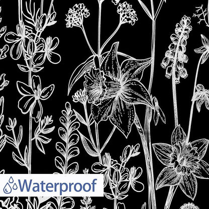 Vintage Black and White Boho Shower Curtain, Black and White Dark Floral Aesthetic Dark Wildflower Botanical Flowers Shower Curtain for Bathroom with Hook,Farmhouse Plant Art Chic Shower Curtain 60X72