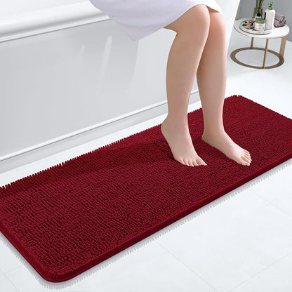 OLANLY Bathroom Runner Rugs 47x17, Extra Soft Absorbent Chenille Bath Rugs | Red, Quick-Drying Rubber Backing, Machine Washable Long Bath Mat for Bathroom Floor, Tub and Shower, Home Decor Accessories