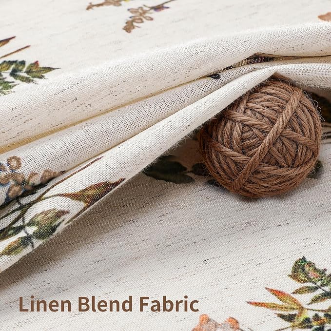 Colorful Star Farmhouse Beige Floral Linen Shower Curtain, 72" W x 84" L | Waterproof Shower Curtain Set with 12 Clear Hooks for Bathroom, Vintage Boho Farmhouse Linen Fabric Bathroom Curtains