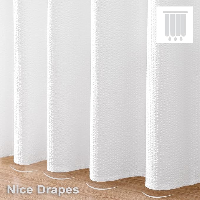 OVZME Berry White Shower Curtain, Embossed Textured Fabric Shower Curtain for Bathroom - Soft Cloth & Hotel Spa Luxury, Water Repellent, Machine Washable Shower Curtain, 72X72, White