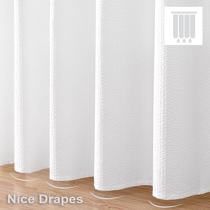 Berry Extra Long White Shower Curtain 96 Inch Long, 3D Embossed Texture Fabric Bathroom Shower Curtain, Large Hotel Bath Curtain with 12 Holes, Washable Cloth Shower Curtains, 72x96, White