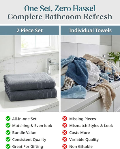 Casa Platino 100% Cotton 2 Pack Bath Sheets (36"x72") - Ring Spun, Extra Large Cotton Bath Towels Set - Quick Dry, Soft & Absorbent Oversized Towel Set - Remains Soft after Multiple Washes - Cool Grey