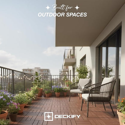 Acacia Wood Interlocking Deck Tiles Outdoor Flooring for Patio, Balcony | Raised Drainage Base, 12x12 In, Trimmable, Oil-Rubbed Finish, No Tools or Sealant Required, Weather-Resistant, Washable